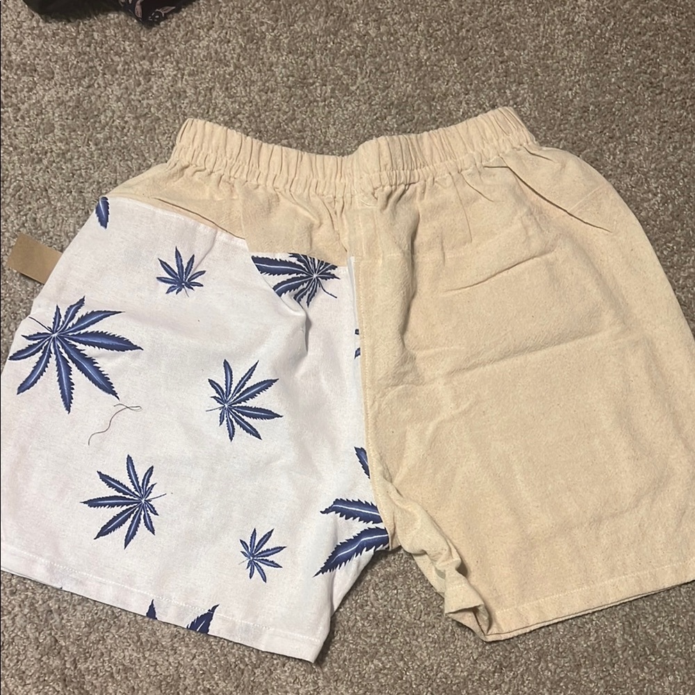 Men's Beige and White Leaf Print Shorts